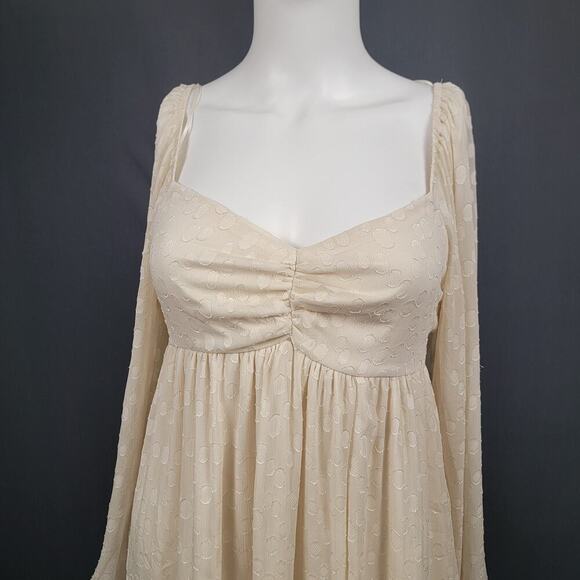 Audrey Parks Cream Mini Dress M Sheer Dot Tie Back Romanticcore - Picture 2 of 7